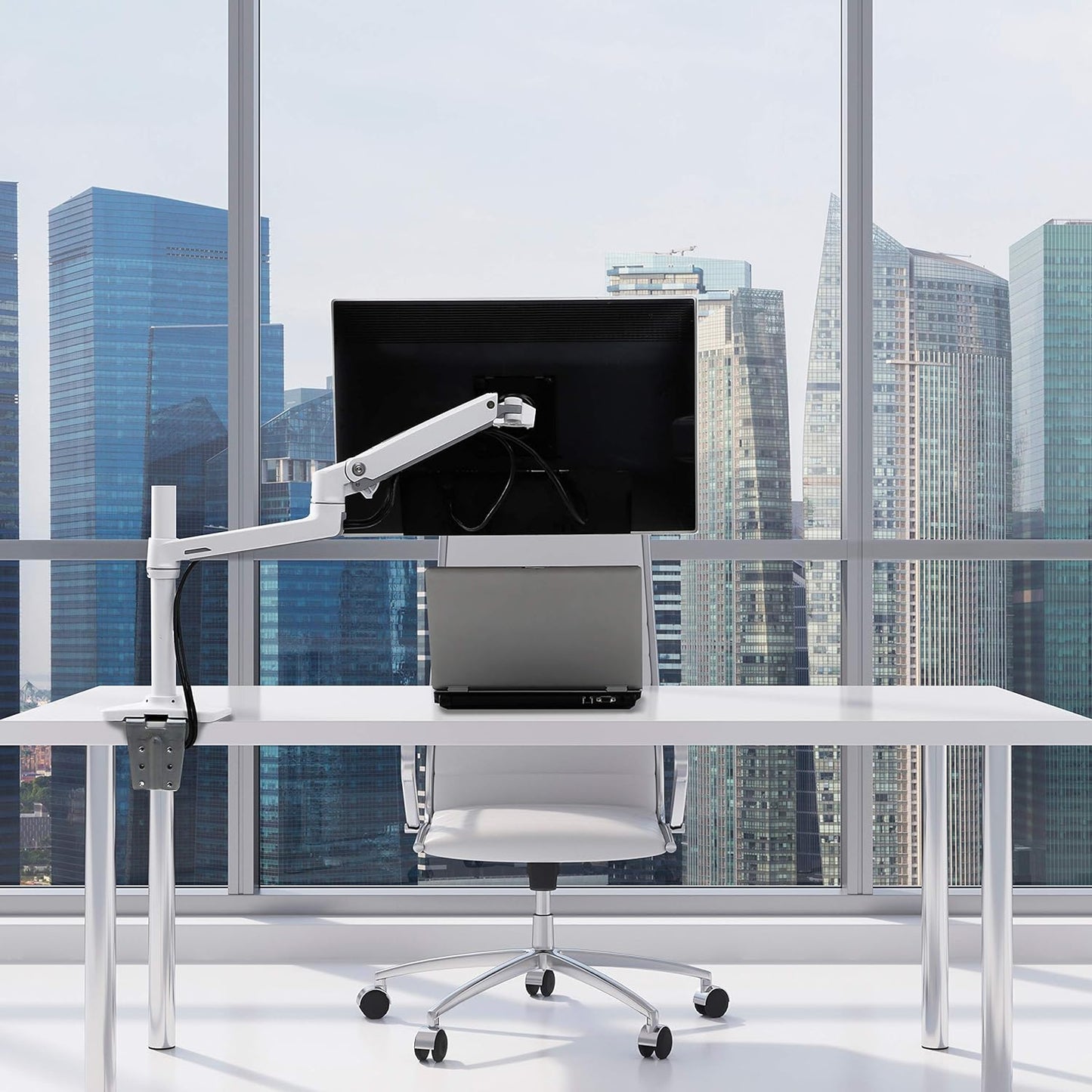 LX Premium Single Monitor Arm - Adjustable Desk Mount for Flat & Curved Ultrawide Monitors up to 34" - Supports 7 to 25 lbs - VESA Compatible - Sleek White Design