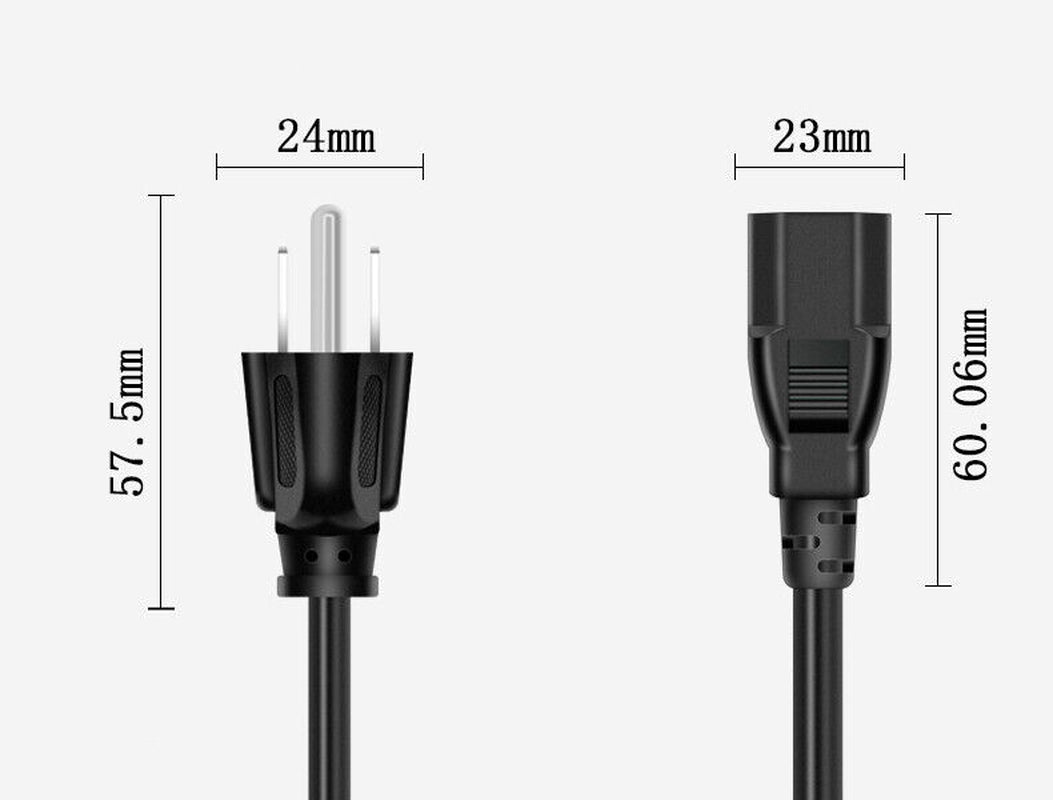 3-Prong AC Power Cord for PC, Monitor, Printer, and TV