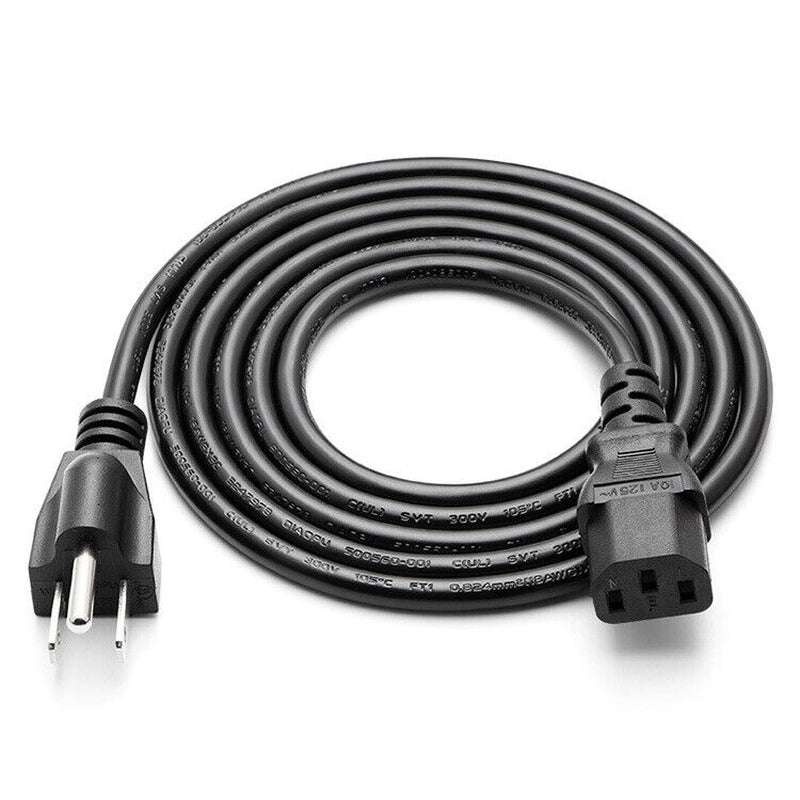 3-Prong AC Power Cord for PC, Monitor, Printer, and TV