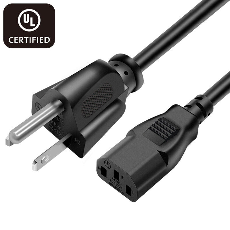 3-Prong AC Power Cord for PC, Monitor, Printer, and TV