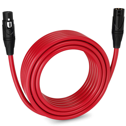 50 Feet XLR Microphone Cable Balanced Male to Female 3 Pin Mic Cord for Powered Speakers Audio Interface Professional Pro Audio Performance and Recording Devices - Red